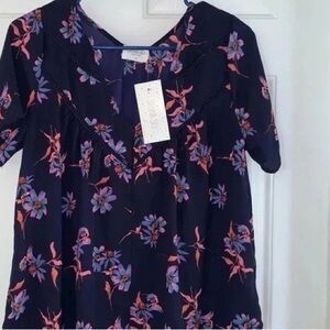 Sienna Sky Navy Short Sleeve V-Neck Top with Pink & Lavender Floral Print